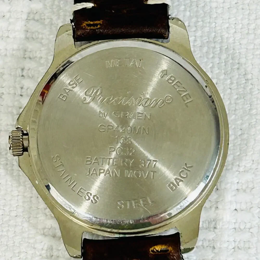 Gruen Precision GP420MN Glow Dial Vintage 38mm Quartz Field Watch Backlight